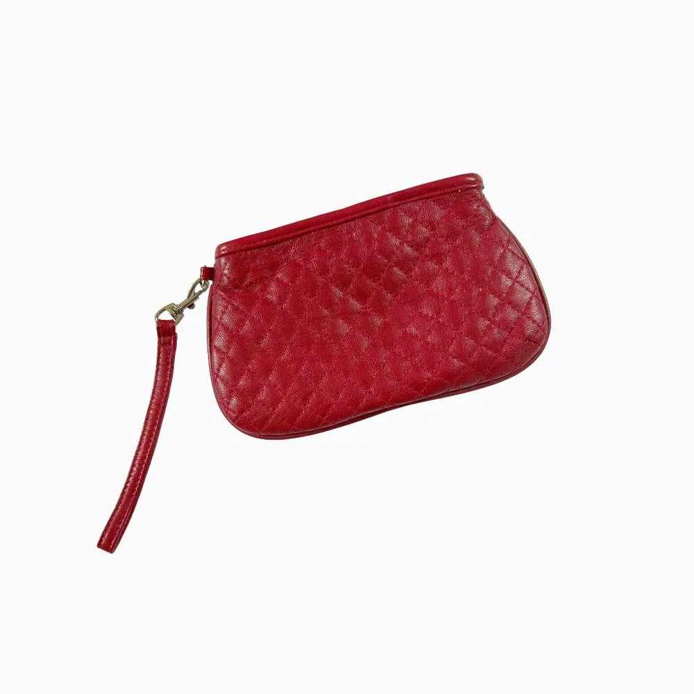 Vintage Wilsons Red Leather Wristlet Clutch Pebbled Quilted Compact Y2K 00s Chic